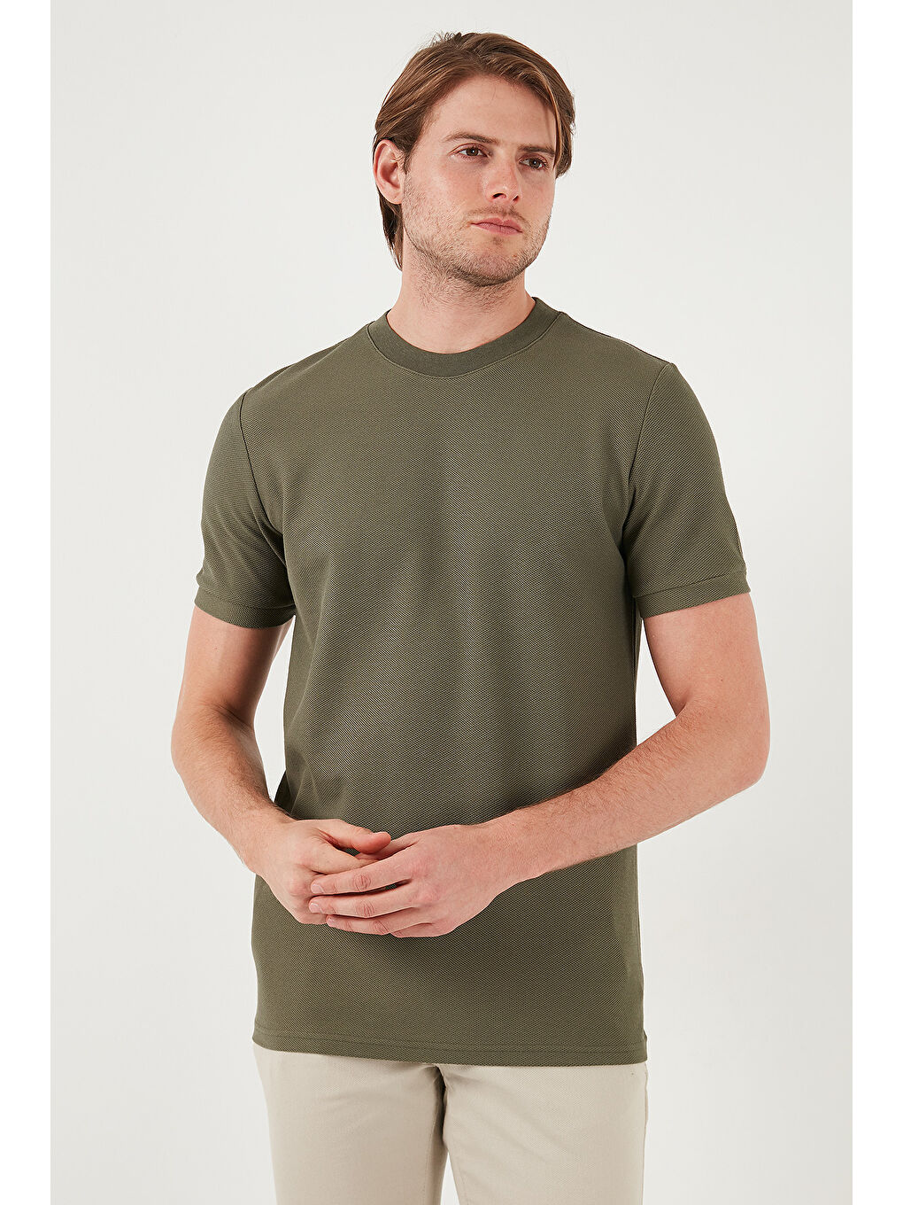 Yeşil Pamuklu Bisiklet Yaka Basic Erkek T Shirt 5902387-5