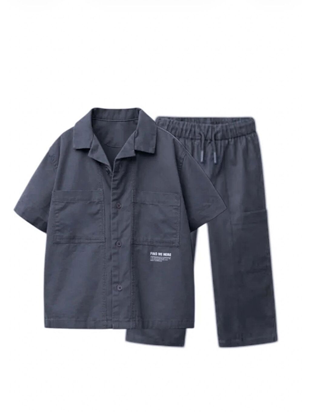 Karışık Erkek Çocuk Pamuklu Antrasit Teknik Kumaş Gömlek Pantolon Takım - Rahat Kesim