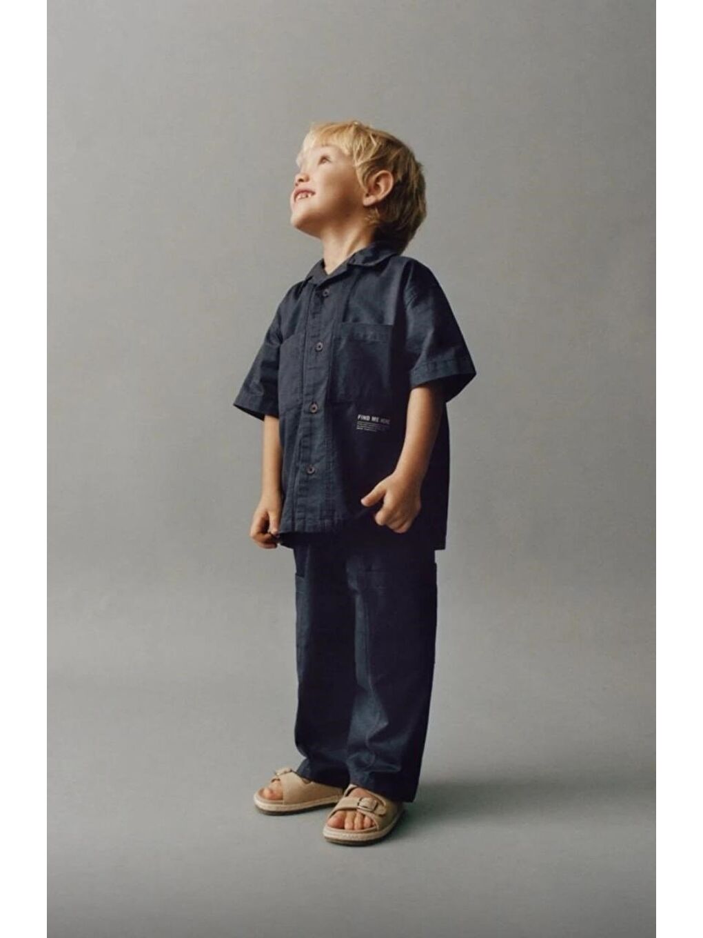 Karışık Erkek Çocuk Pamuklu Antrasit Teknik Kumaş Gömlek Pantolon Takım - Rahat Kesim-1