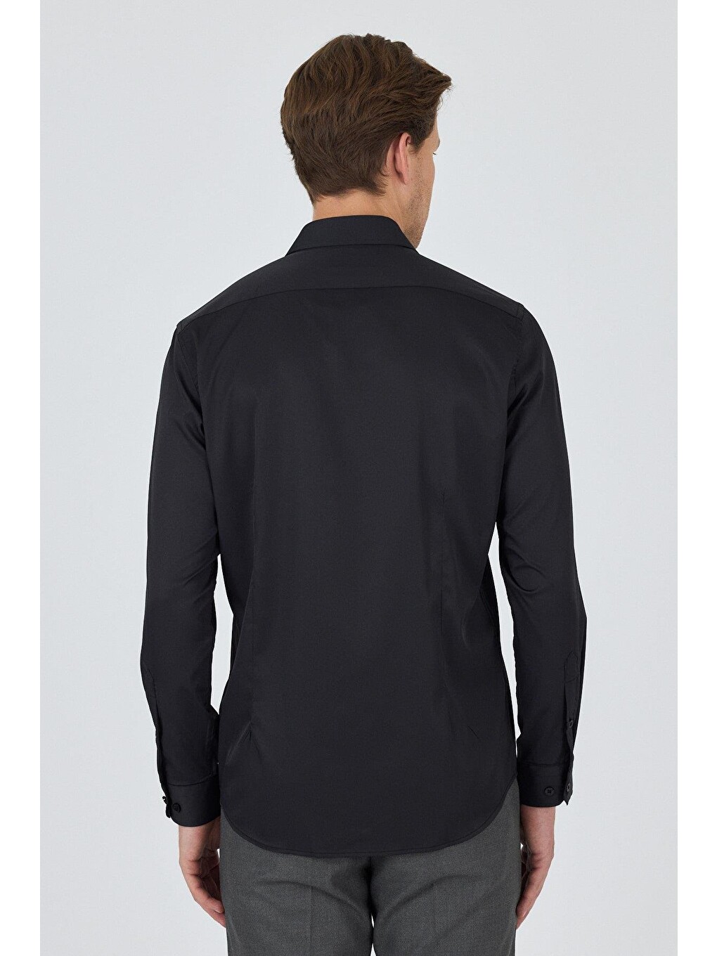 Siyah Sert Yaka Cepsiz Gabardin Uzun Kol Slim Fit Esnek Gömlek 1004250234-4