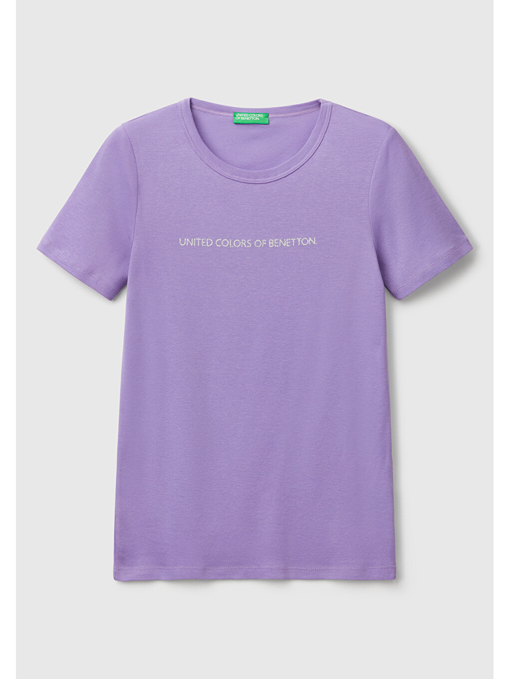 Mor Kadın %100 Pamuk Benetton Yazılı Basic Tişört-1