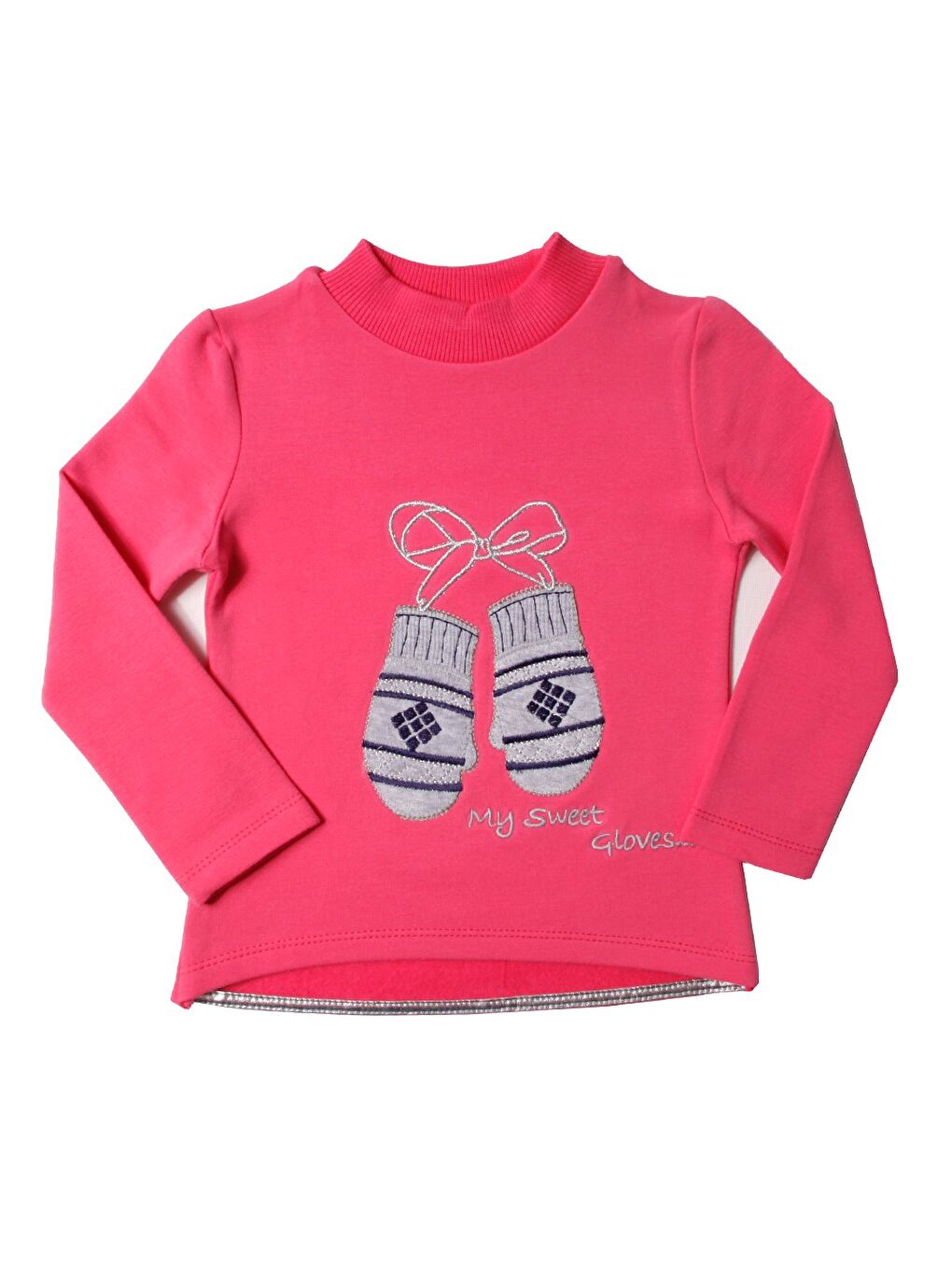 Toontoykids Fuşya Kız Çocuk Sweatshirt Eldiven Nakışlı