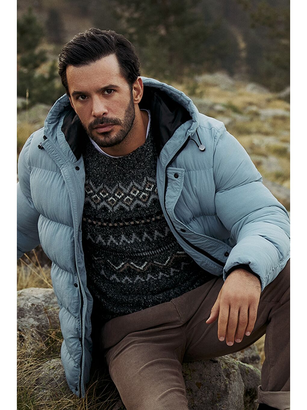 Mavi Kapüşonlu Spor Şişme Mont