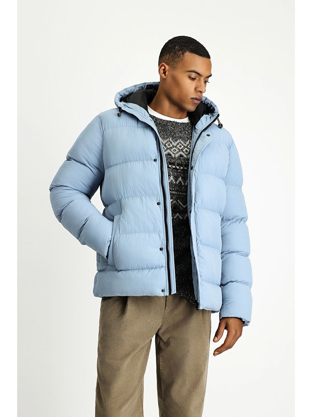 Mavi Kapüşonlu Spor Şişme Mont-2