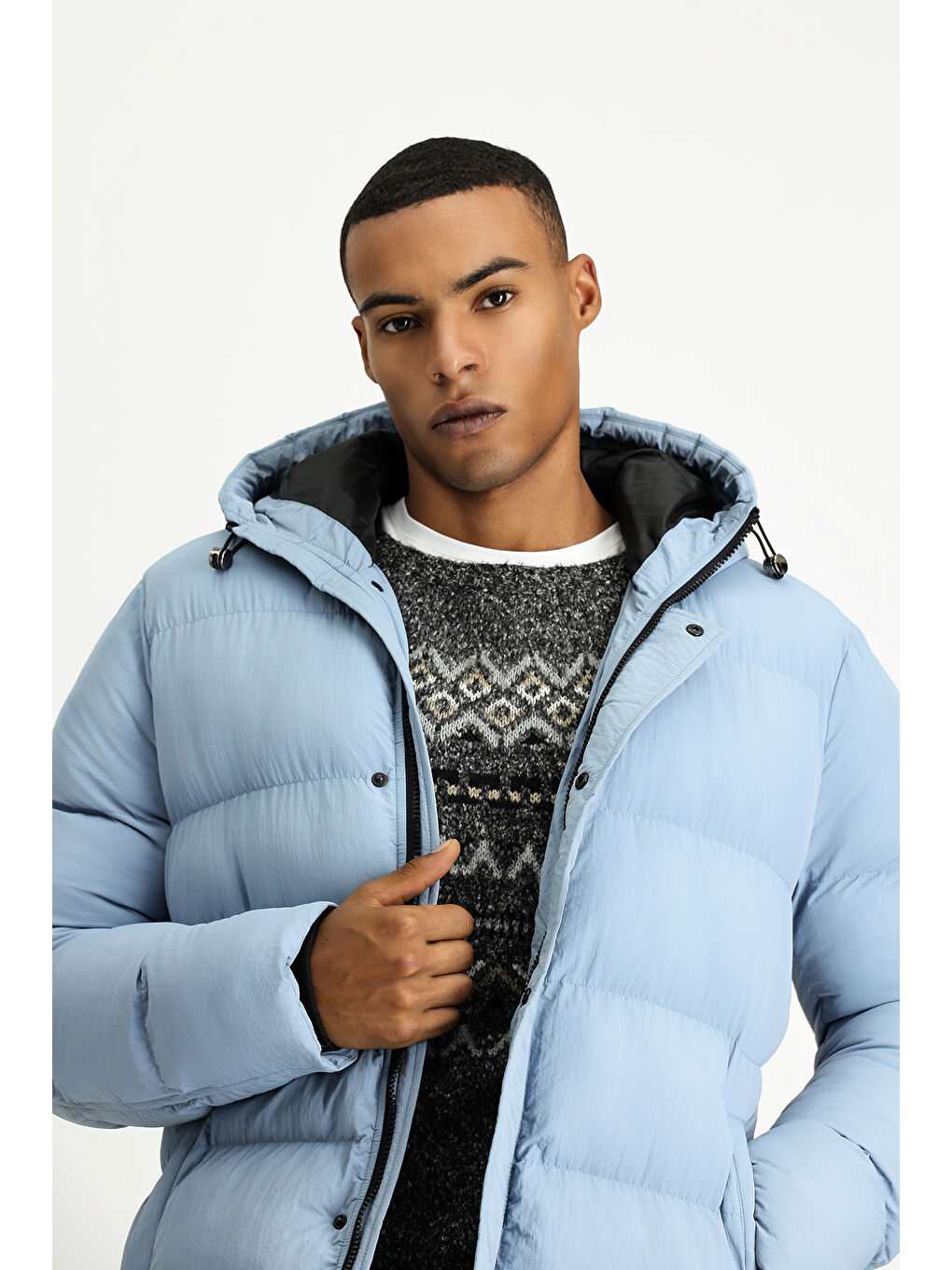 Mavi Kapüşonlu Spor Şişme Mont-3