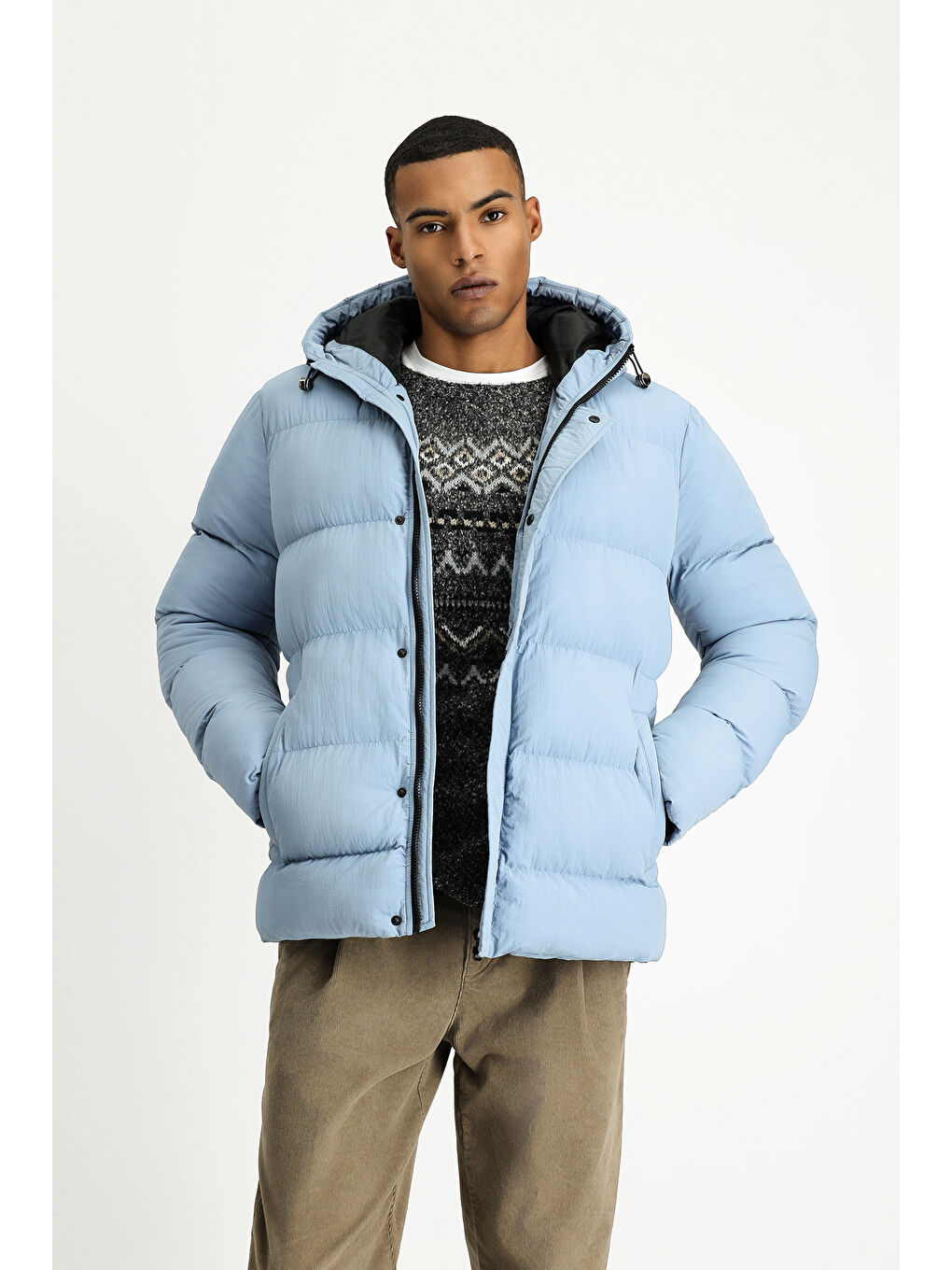 Mavi Kapüşonlu Spor Şişme Mont-4