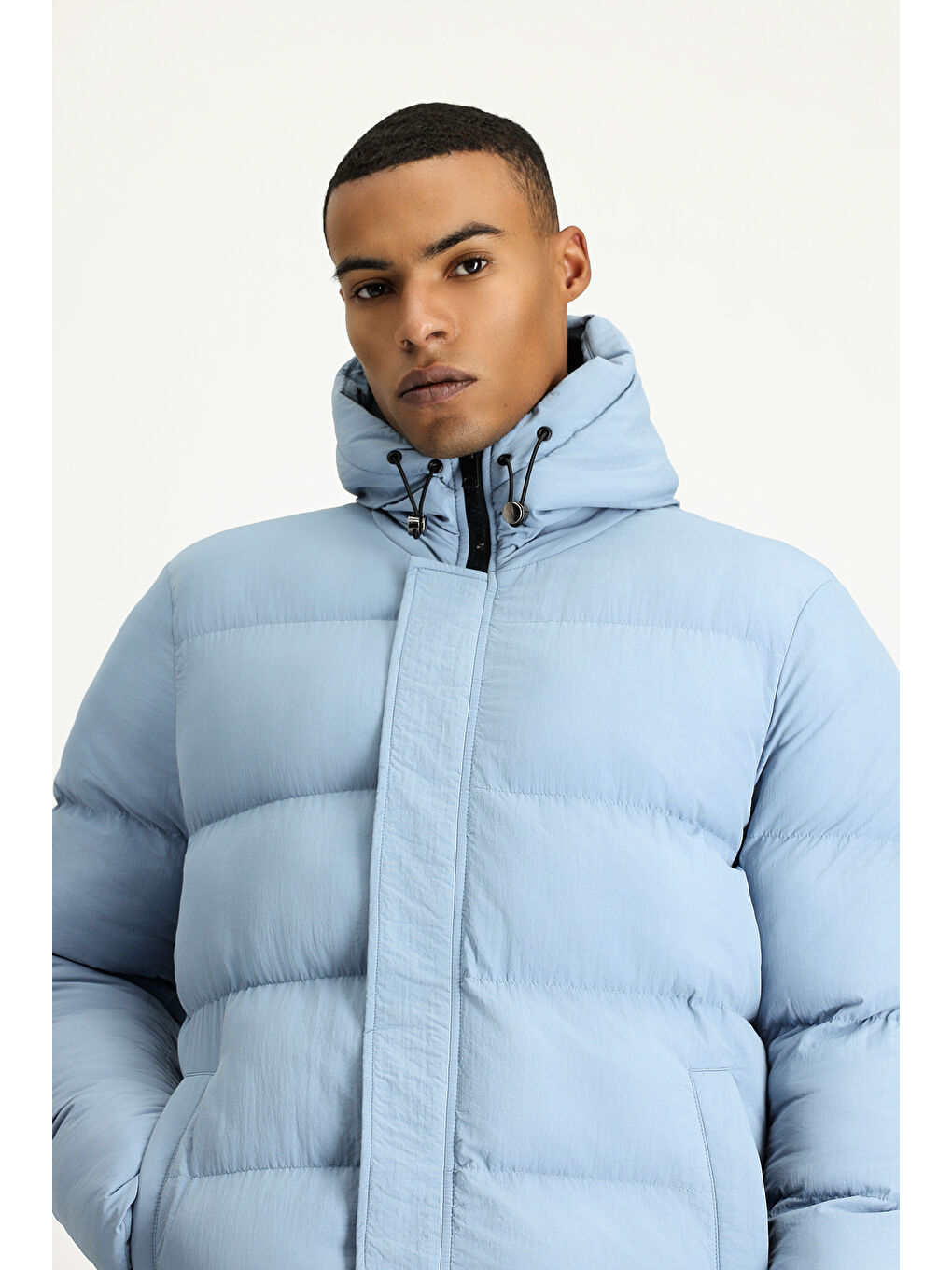 Mavi Kapüşonlu Spor Şişme Mont-5