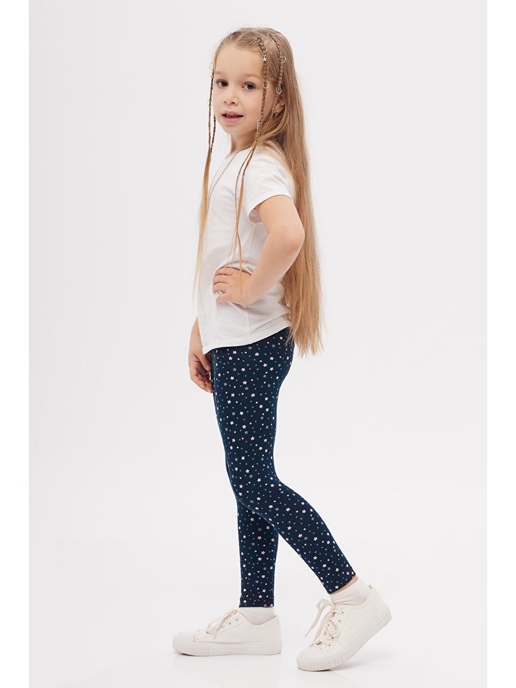 Koyu Lacivert Kız Çocuk Little Stars Desen Tayt-1