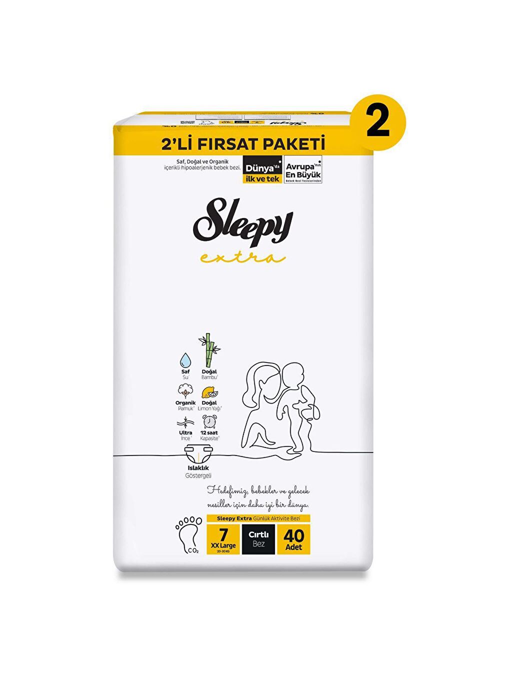 Sleepy Extra Günlük Aktivite 2'li Ekonomik Fırsat Paketi Bebek Bezi 7 Numara Xxlarge 80 Adet - 1