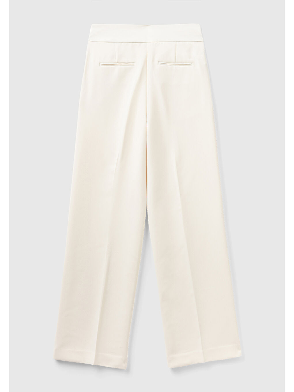 Ekru Kadın Krem Geniş Paça Yüksel Bel Saten Detaylı Pantolon-3