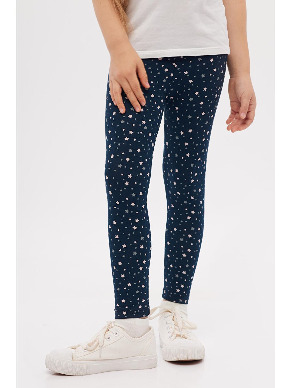 Koyu Lacivert Kız Çocuk Little Stars Desen Tayt-3
