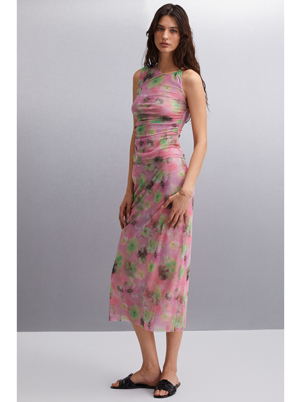 Jaxie Kadın Slim Fit Su Desenli Tül Astarlı Pembe Etek-1