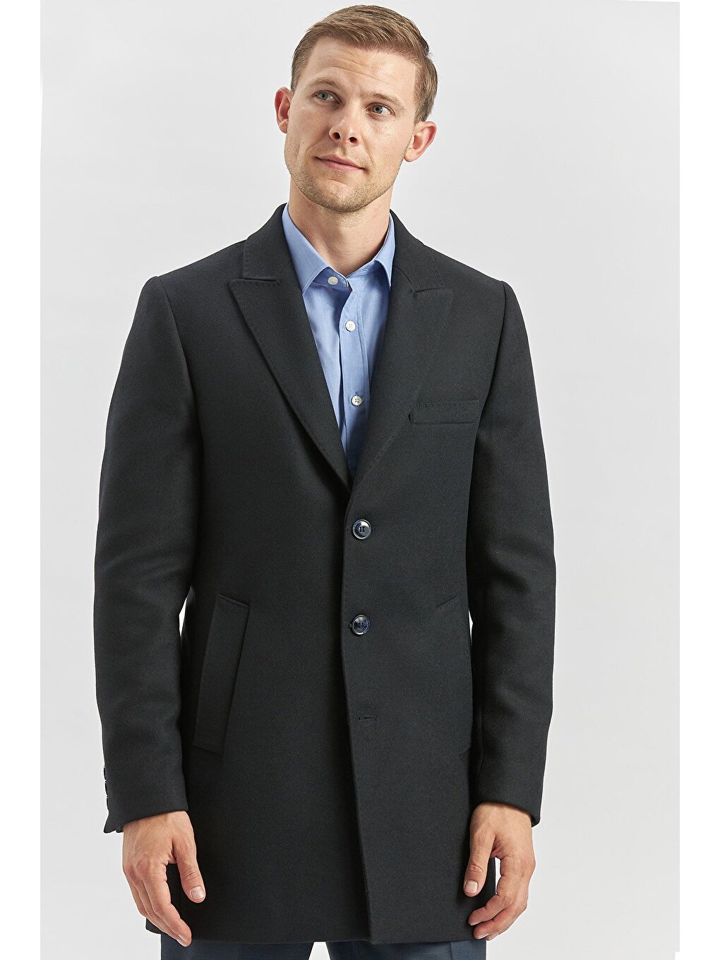 Koyu Lacivert Kaşe Kırlangıç Yaka Yırtmaçlı Kapitoneli Astar Comfort Fit Palto 1005245157