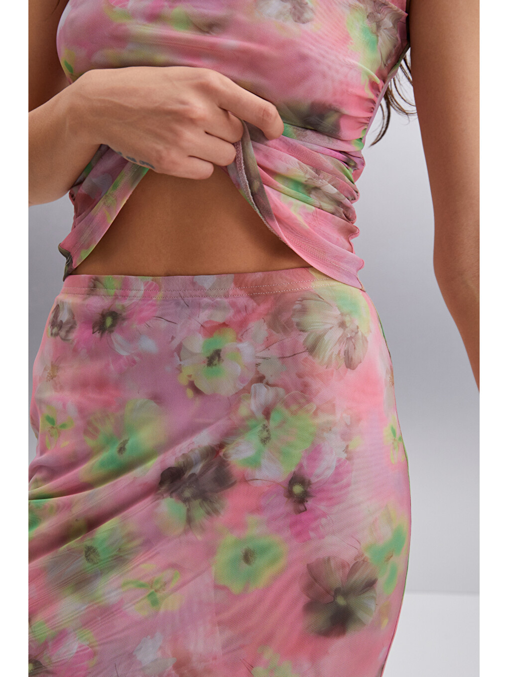 Jaxie Kadın Slim Fit Su Desenli Tül Astarlı Pembe Etek-2