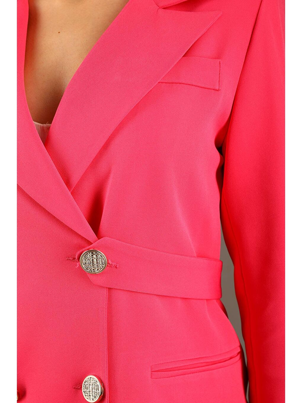 Pembe Kadın Astarlı Uzun Blazer Ceket-5