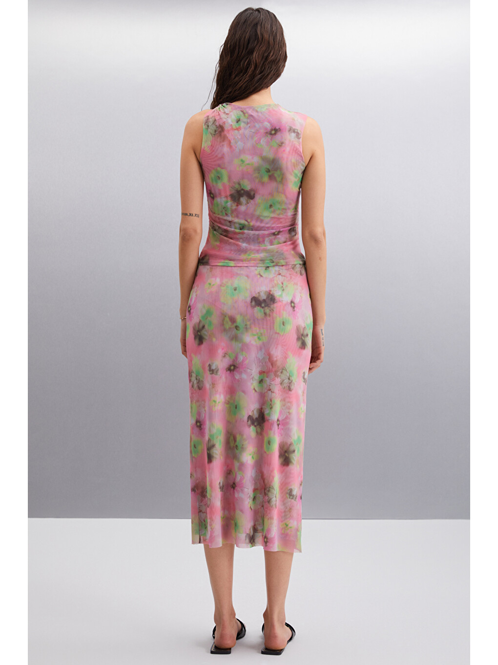 Jaxie Kadın Slim Fit Su Desenli Tül Astarlı Pembe Etek-4