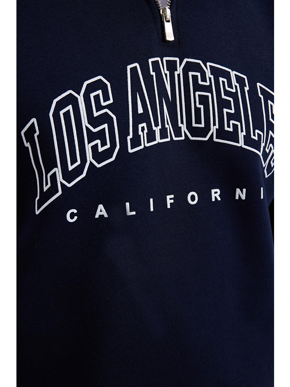 Erkek Relax Fit Rahat Kesim Pamuklu Yarım Fermuarlı Baskılı Lacivert Sweatshirt-4