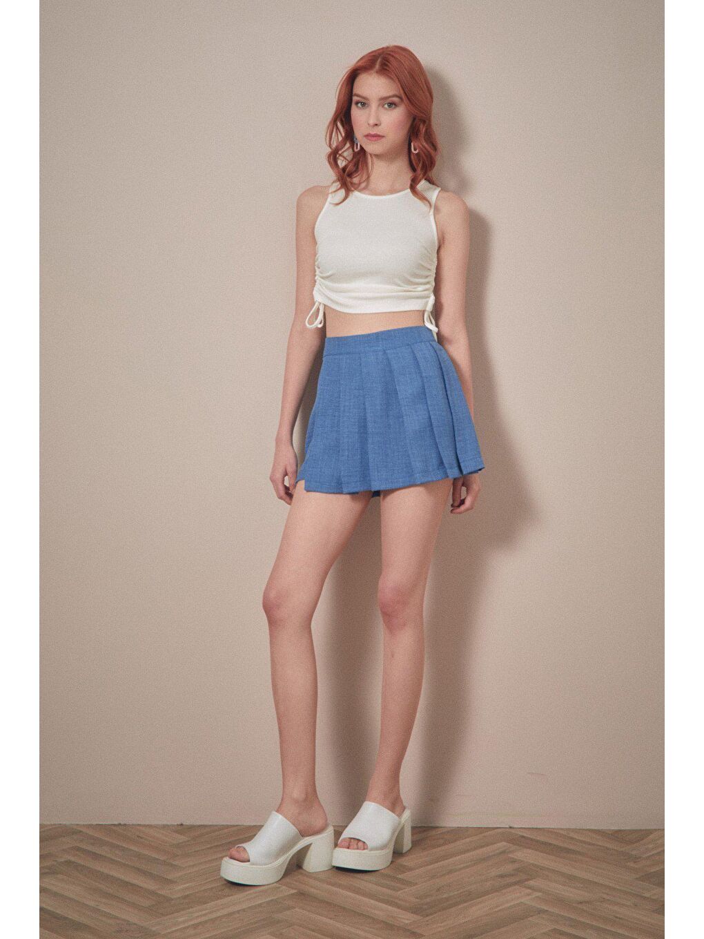 Ekru Fitilli Yanı Büzgülü Crop-1