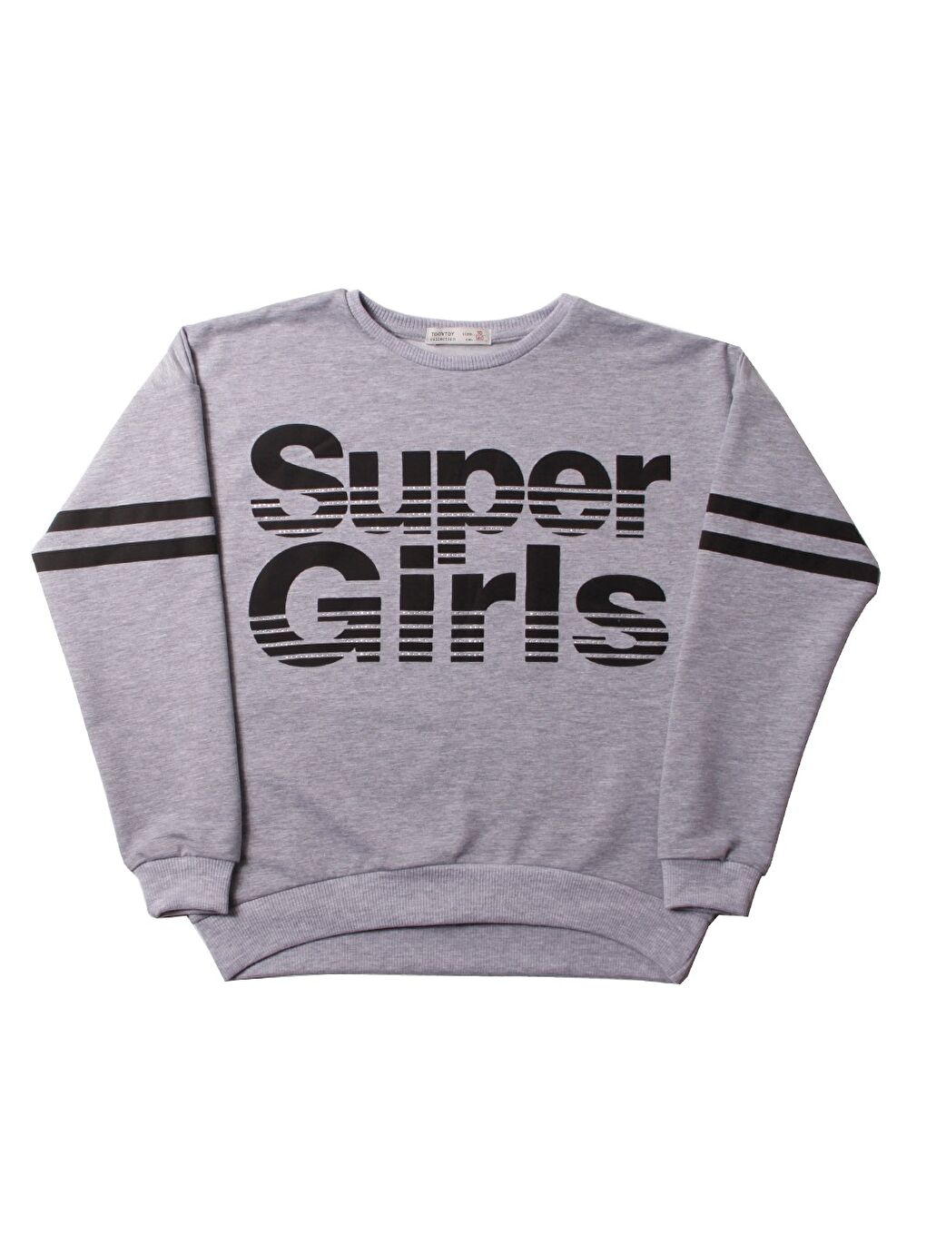 Toontoykids Gri Melanj Kız Çocuk Sweatshirt Super Girls Baskı Ve Taş