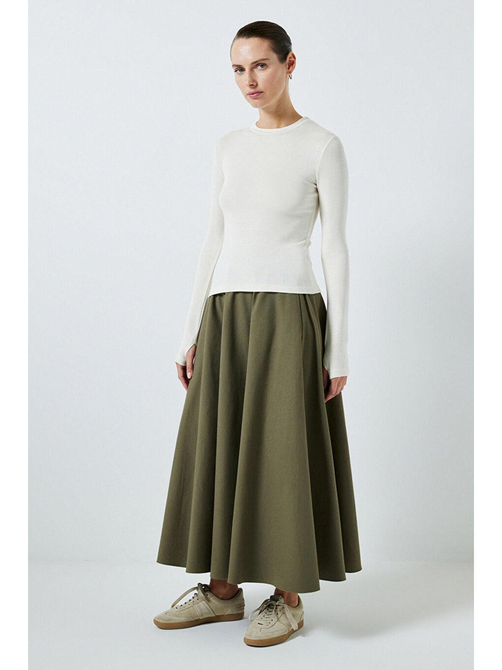 Ekru Basıc Uzun Kollu Body-1