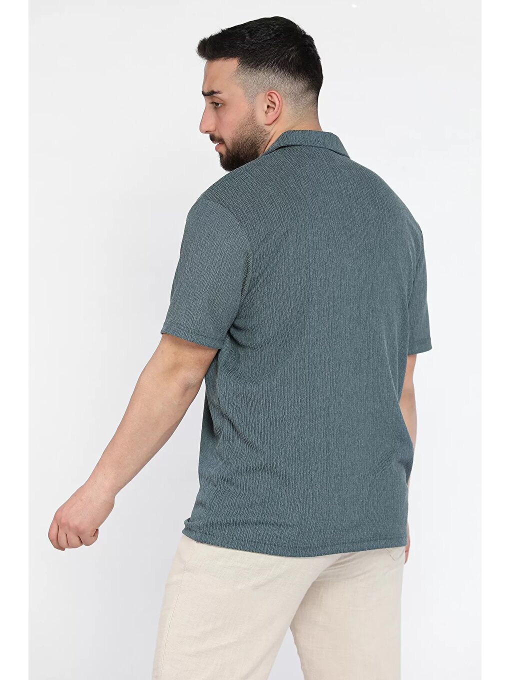 Petrol Apaş Yaka Kısa Kol Erkek Gömlek-2