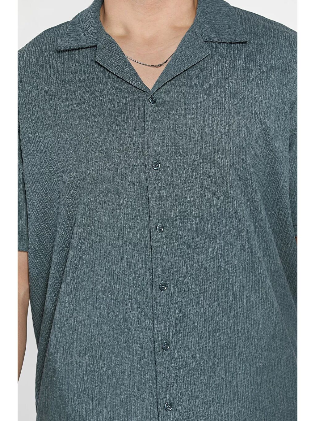 Petrol Apaş Yaka Kısa Kol Erkek Gömlek-3