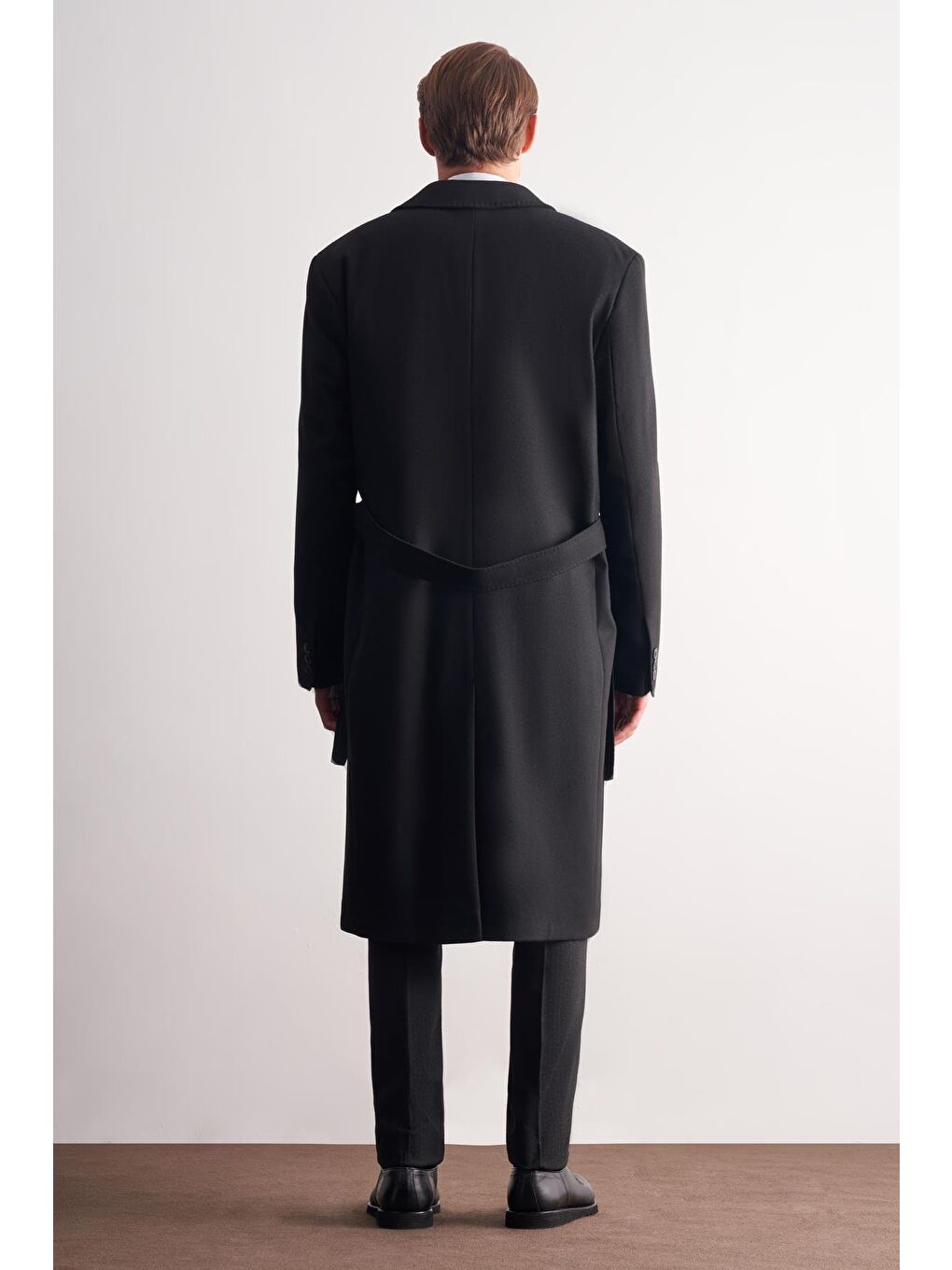 Siyah 115 Cm Kaşe Polo Yaka Düz Esnek Garnisiz-Biyesiz Comfort Fit Palto 1005255150-4