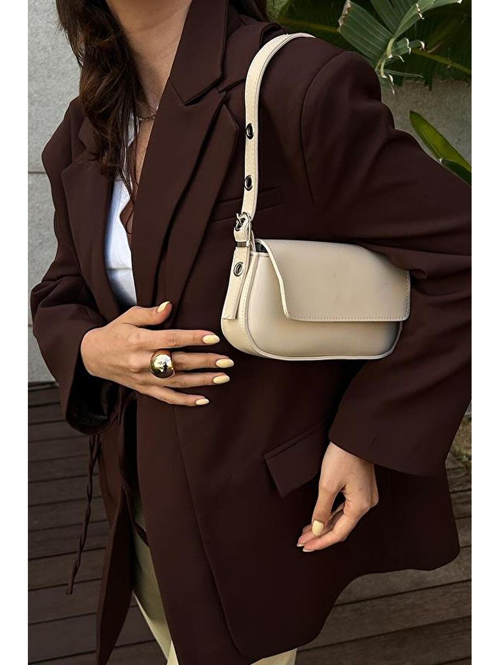 Ekru Mirage Baget Çanta Krem-4