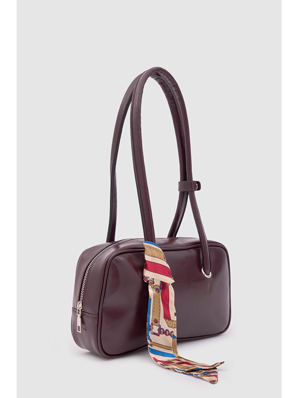 Beau Fular Detaylı Baget Çanta Mürdüm-2