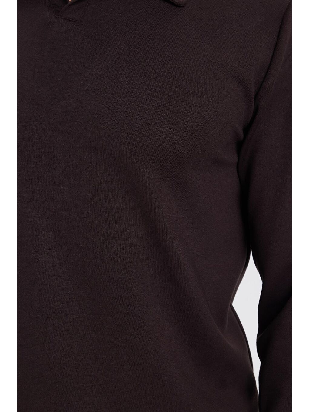 Erkek Relax Fit Rahat Kesim Polo V Yaka Kahverengi Sweatshirt-6