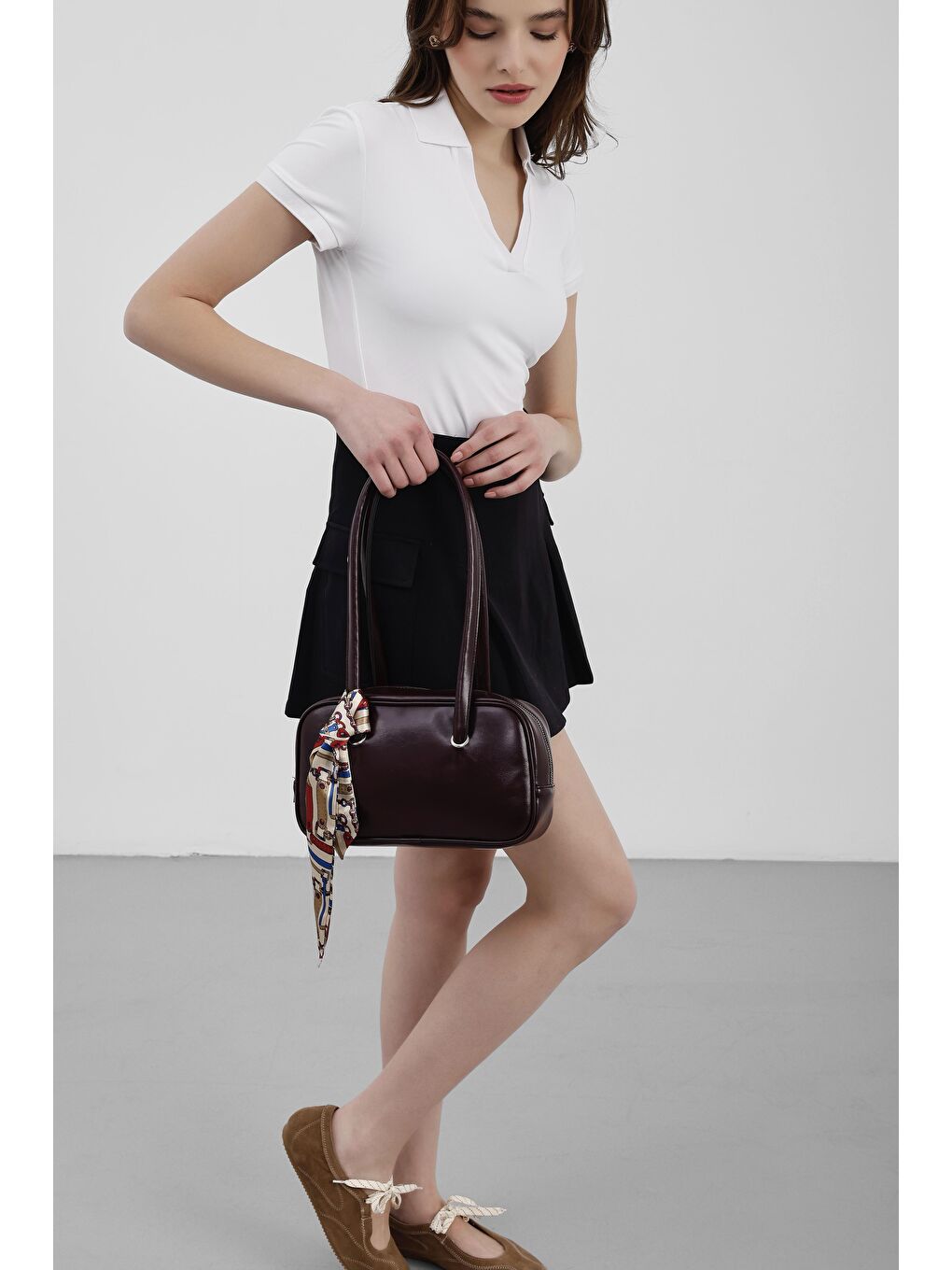 Beau Fular Detaylı Baget Çanta Mürdüm-4