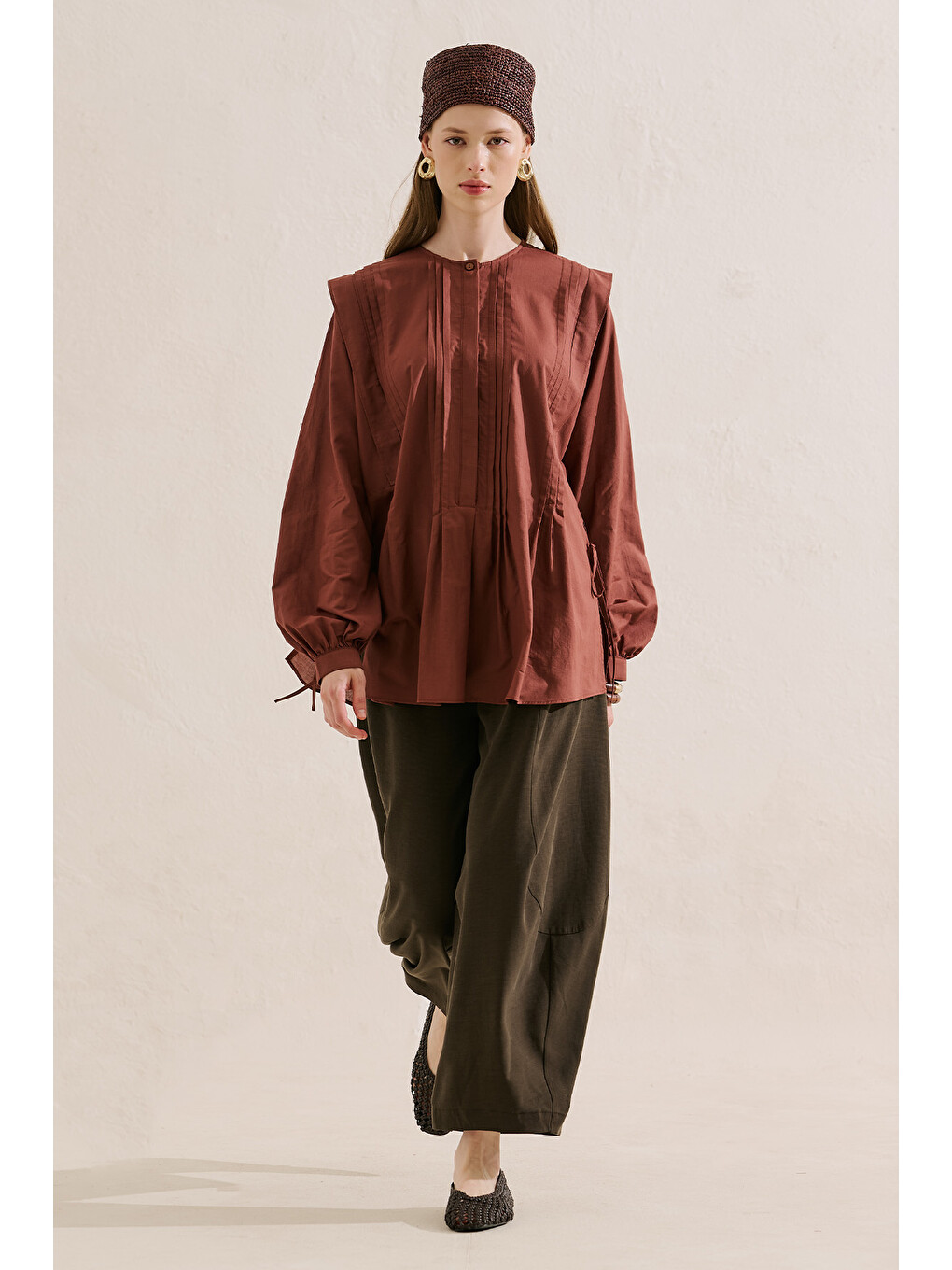 Nervürlü Dökümlü Tunik Bordo