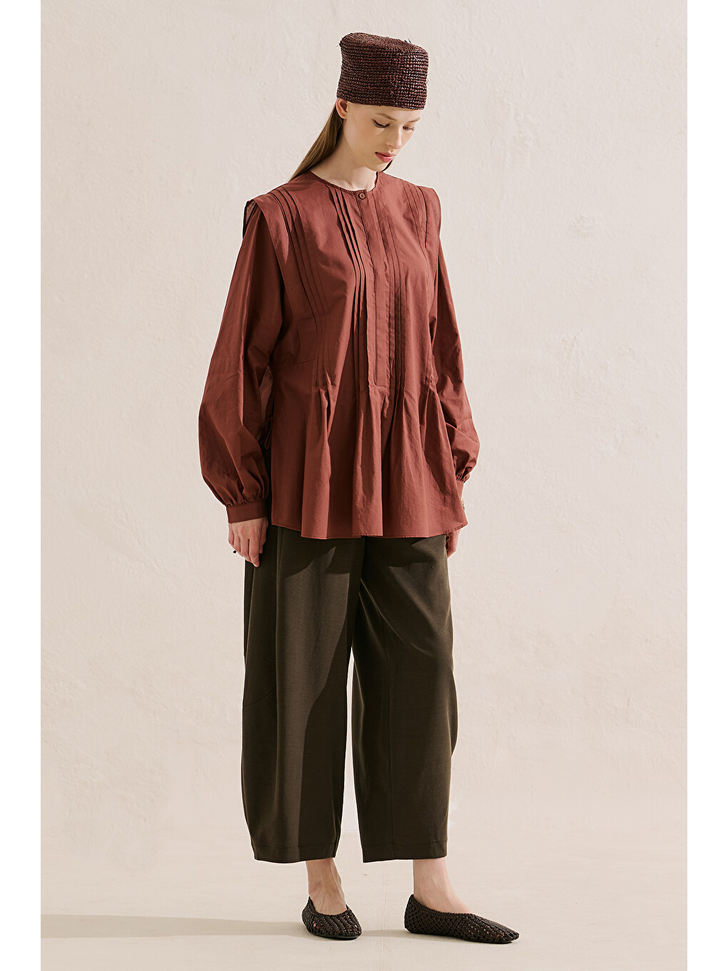 Nervürlü Dökümlü Tunik Bordo-3