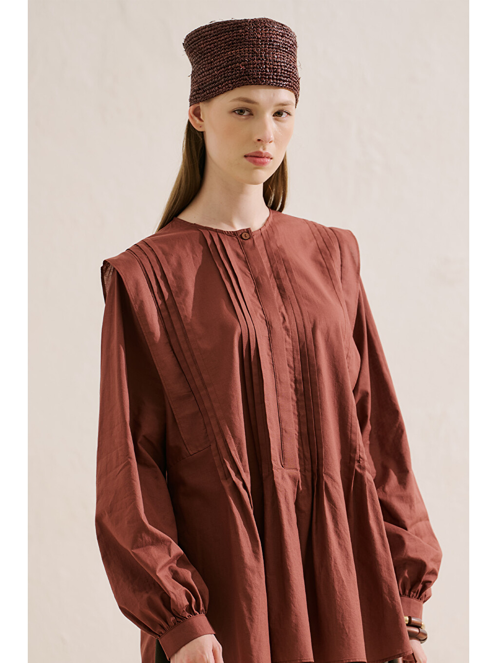Nervürlü Dökümlü Tunik Bordo-5