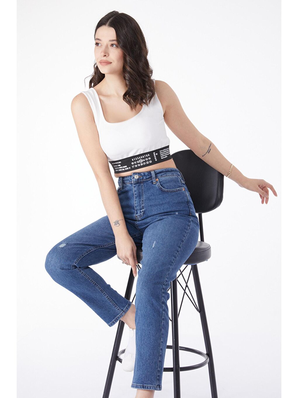 TOFİSA Düz Orta Kadın Mavi Mom Jeans Jean Pantolon - 50005