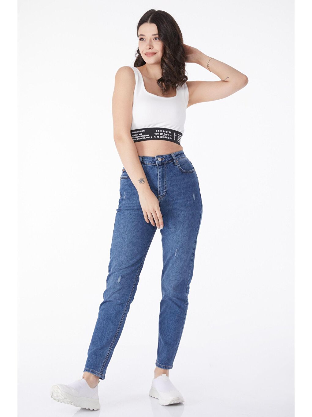 TOFİSA Düz Orta Kadın Mavi Mom Jeans Jean Pantolon - 50005 - 1