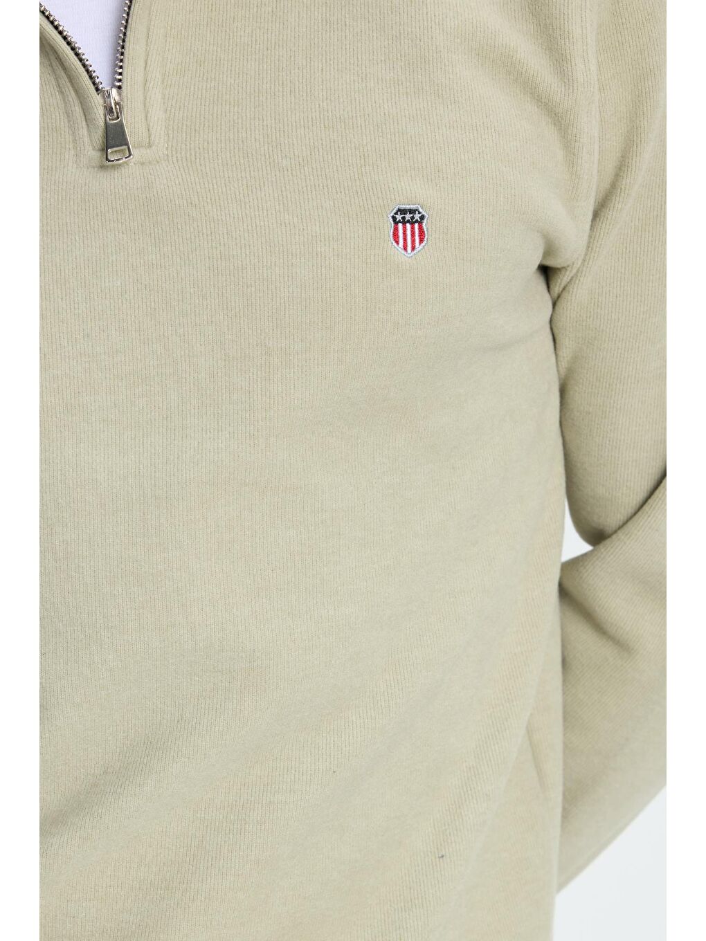 Yeşil Erkek Slim Fit Dar Kesim Pamuklu Selanik Kumaş Dik Yaka Mint Sweatshirt-2