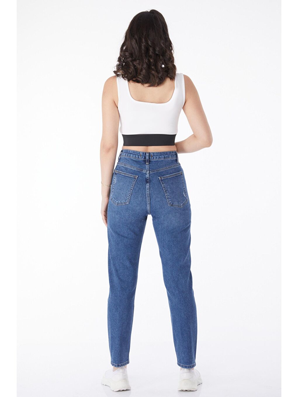 TOFİSA Düz Orta Kadın Mavi Mom Jeans Jean Pantolon - 50005 - 4