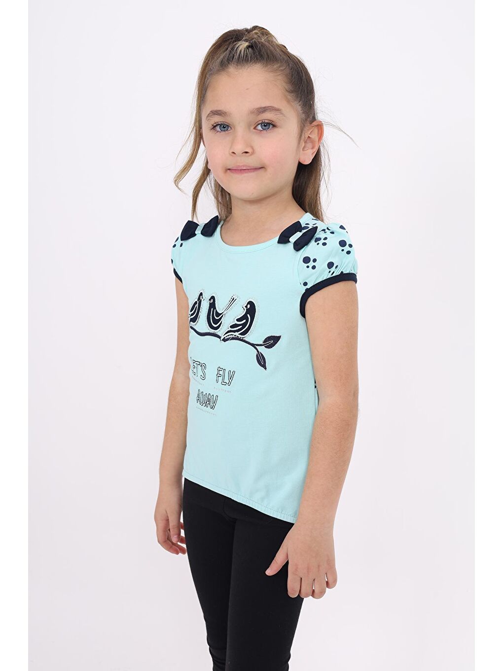 Toontoykids Mint Yeşil Kız Çocuk Nakış Detaylı Tişört - 1