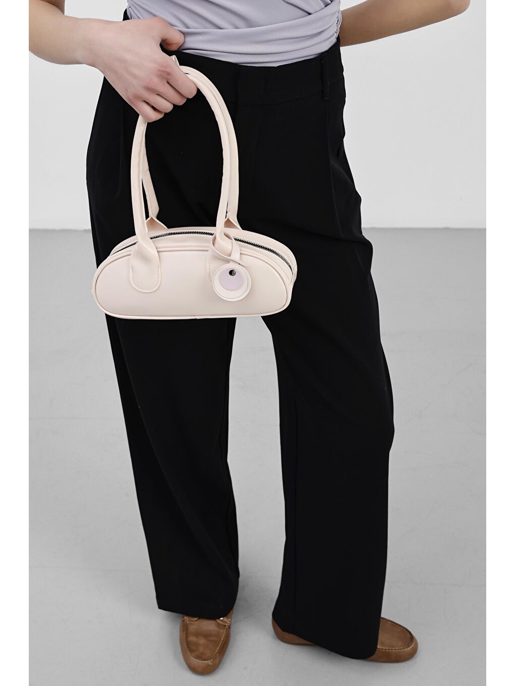 Lisse Charmlı Oval Baget Çanta Pudra Pembe-5