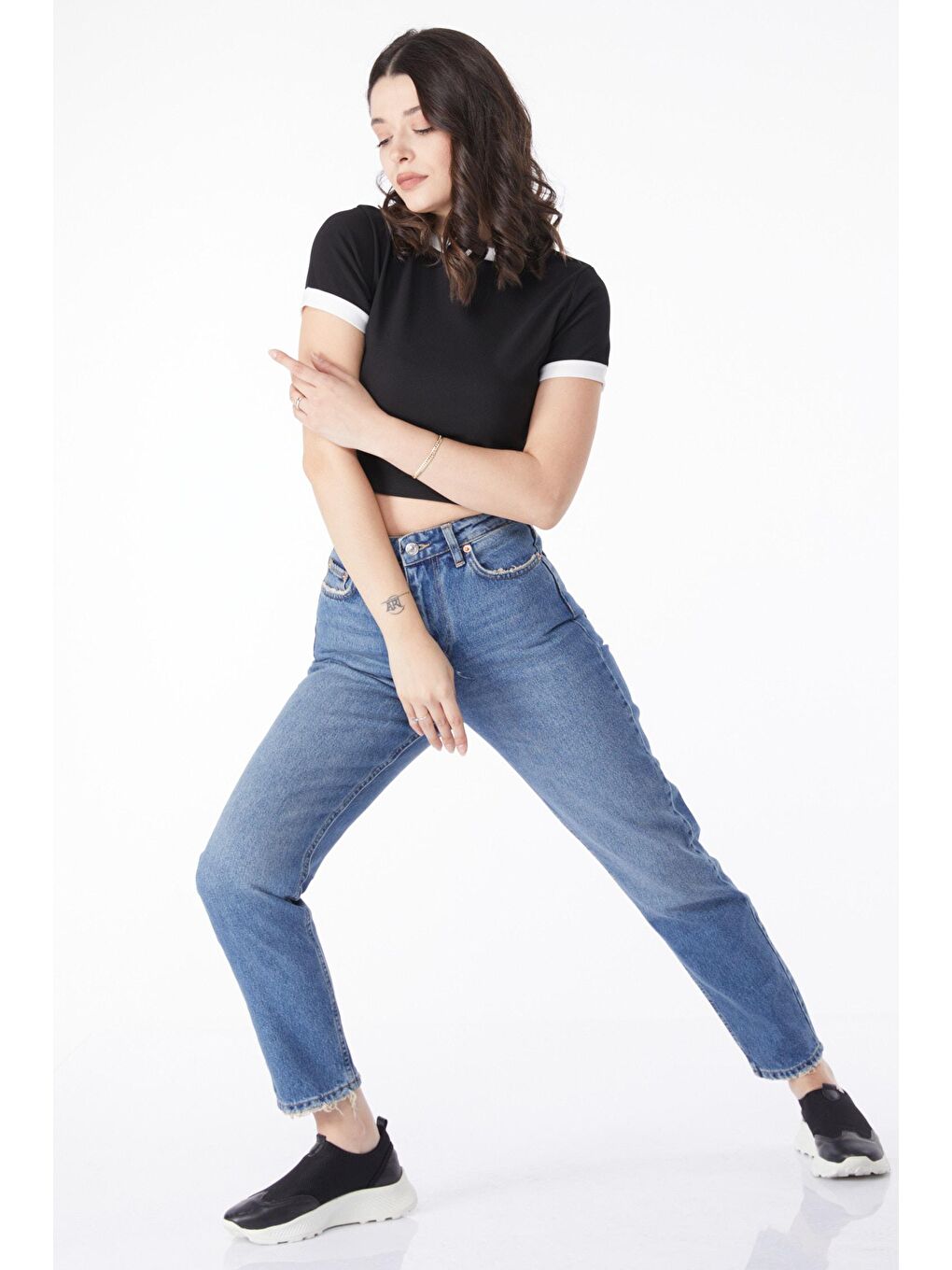 TOFİSA Düz Orta Kadın Mavi Mom Jeans Jean Pantolon - 50009