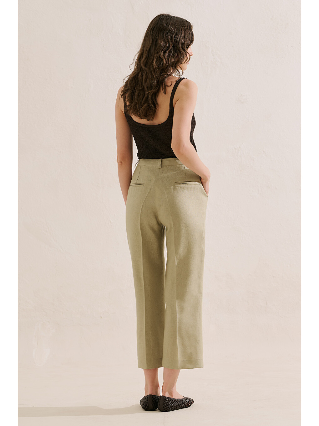 Bej Keten Klasik Pantolon Taş-5
