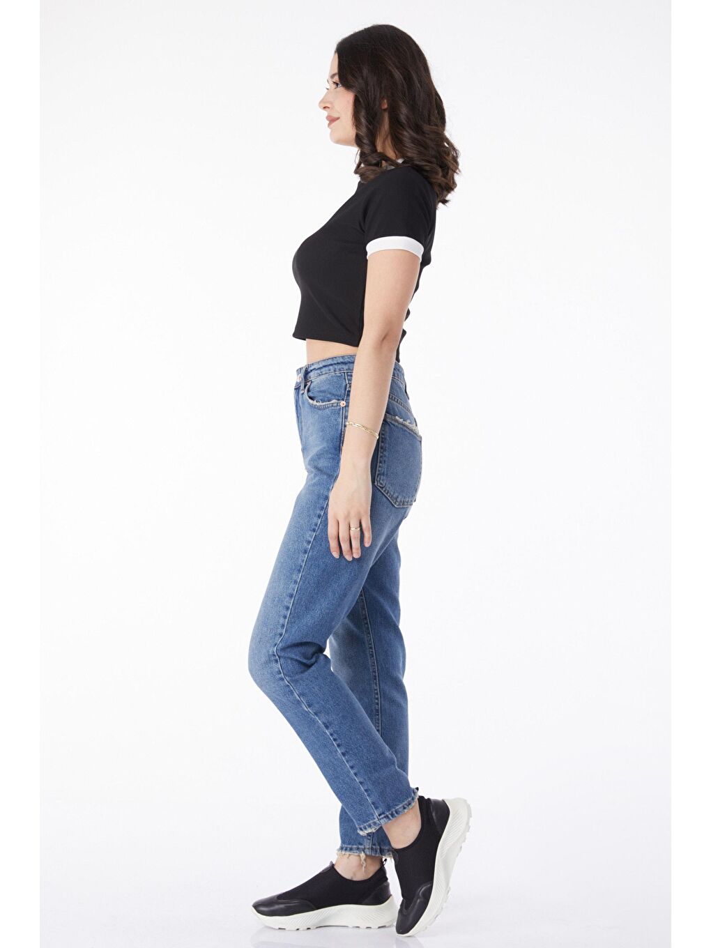 TOFİSA Düz Orta Kadın Mavi Mom Jeans Jean Pantolon - 50009 - 2