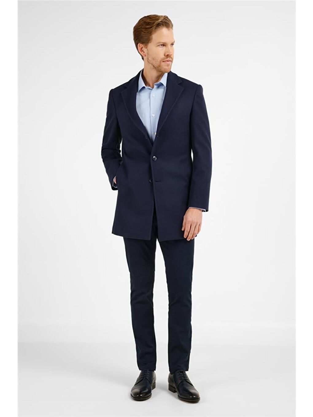 Koyu Lacivert Mono Yaka Esnek Slim Fit Classic Kaşe Palto 1005255101-1
