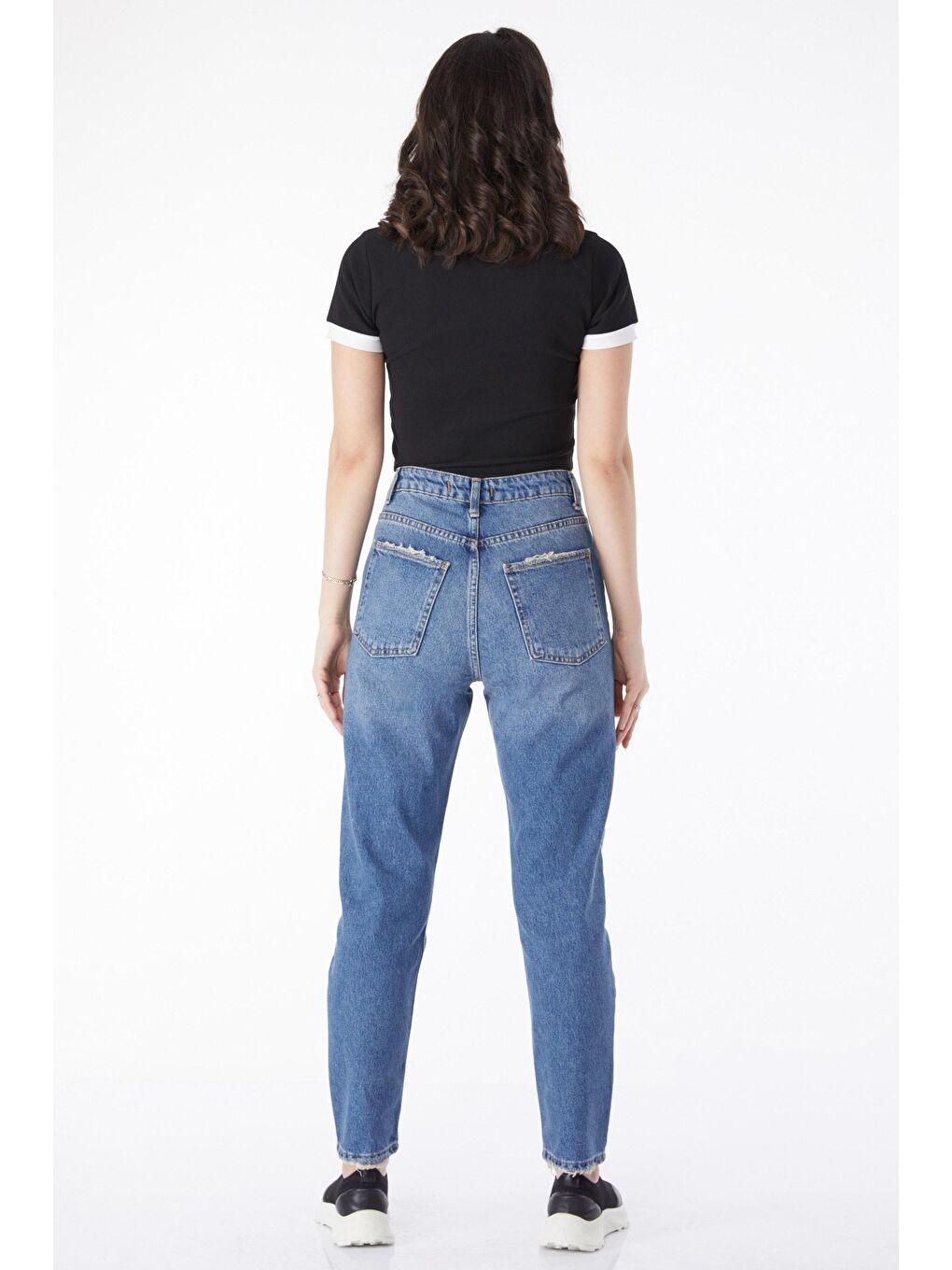 TOFİSA Düz Orta Kadın Mavi Mom Jeans Jean Pantolon - 50009 - 3