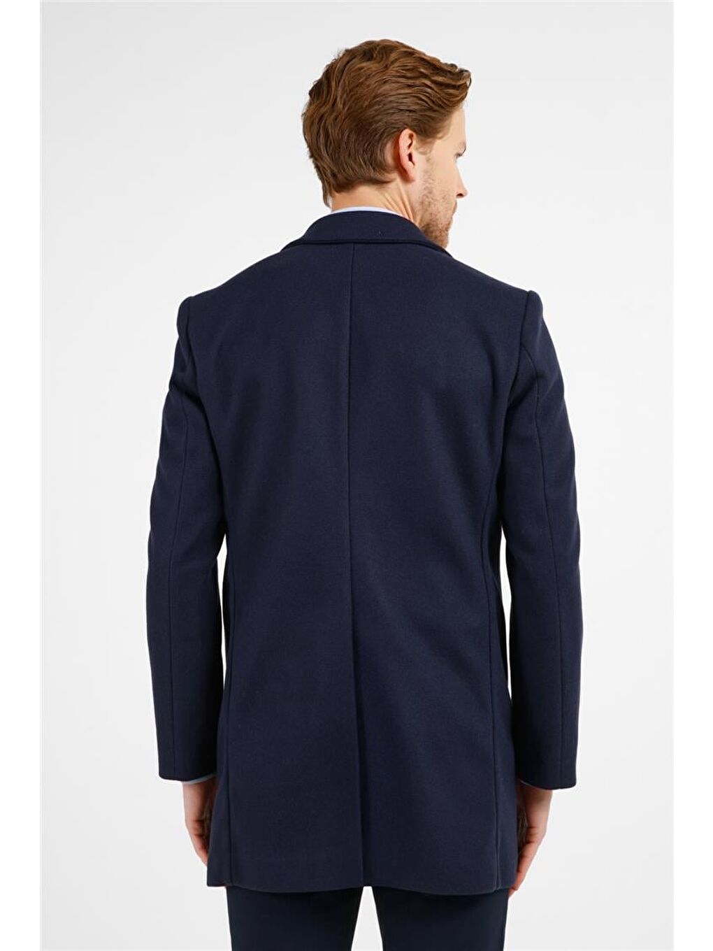 Koyu Lacivert Mono Yaka Esnek Slim Fit Classic Kaşe Palto 1005255101-3