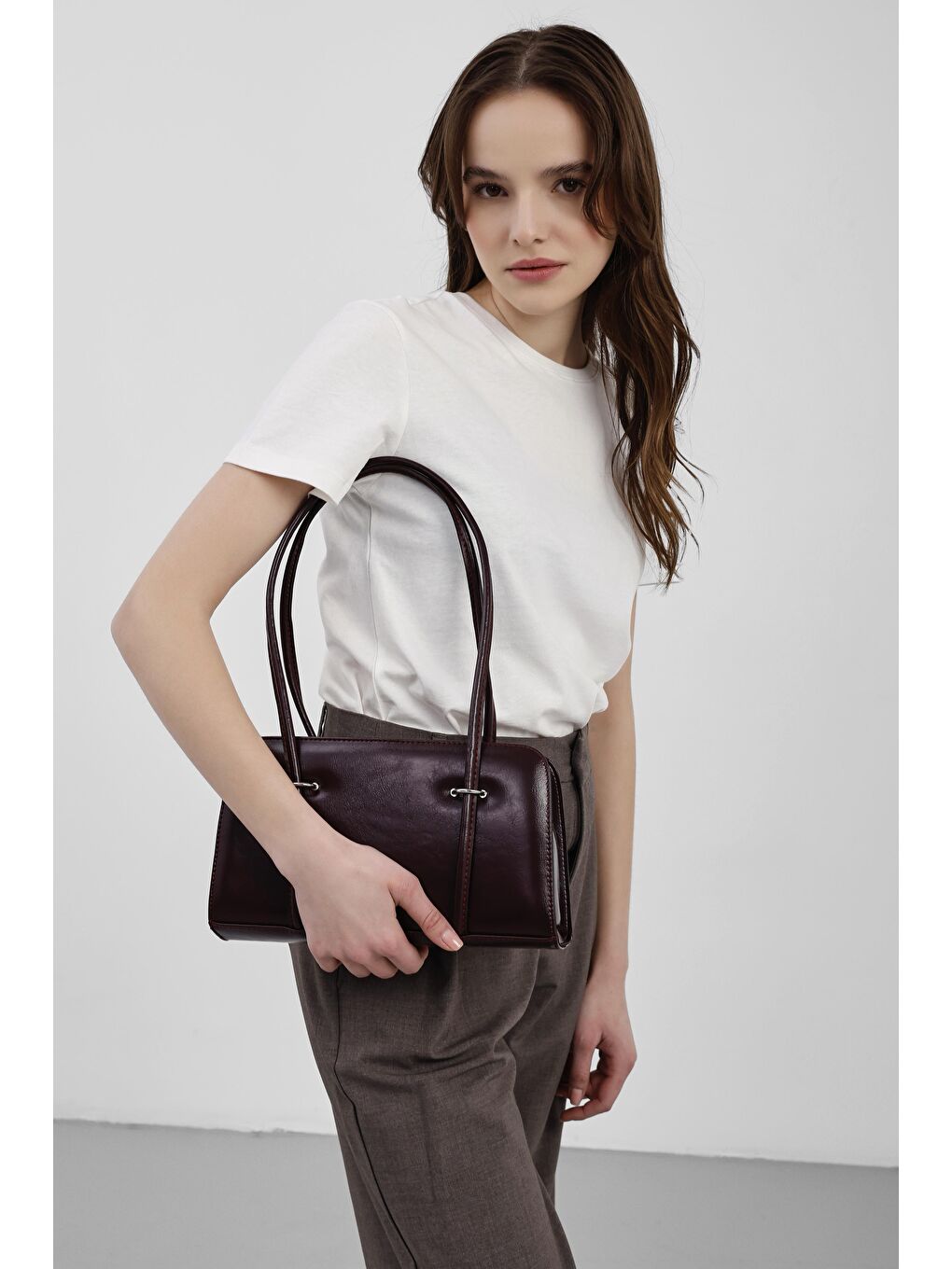 Hansal Metal Detaylı Baget Çanta Mürdüm-1