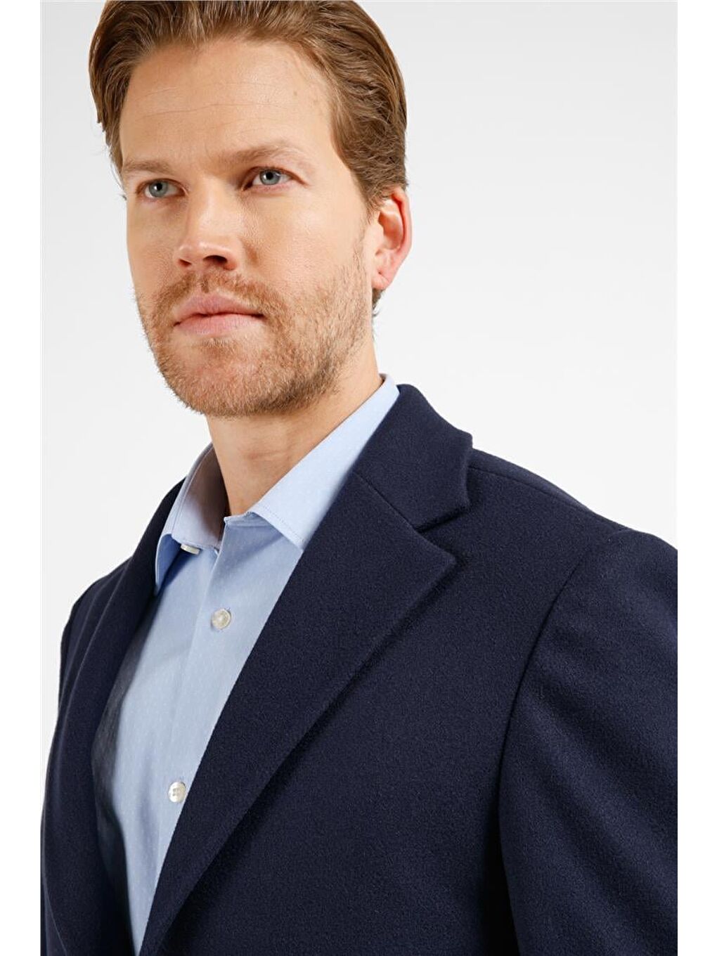 Koyu Lacivert Mono Yaka Esnek Slim Fit Classic Kaşe Palto 1005255101-4