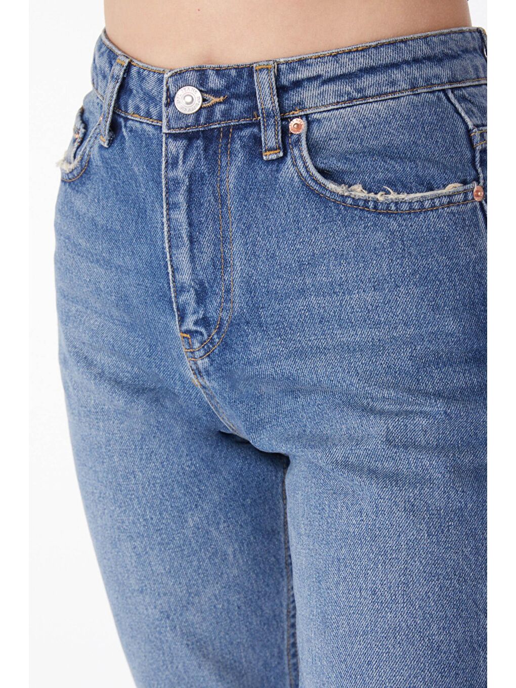 TOFİSA Düz Orta Kadın Mavi Mom Jeans Jean Pantolon - 50009 - 4