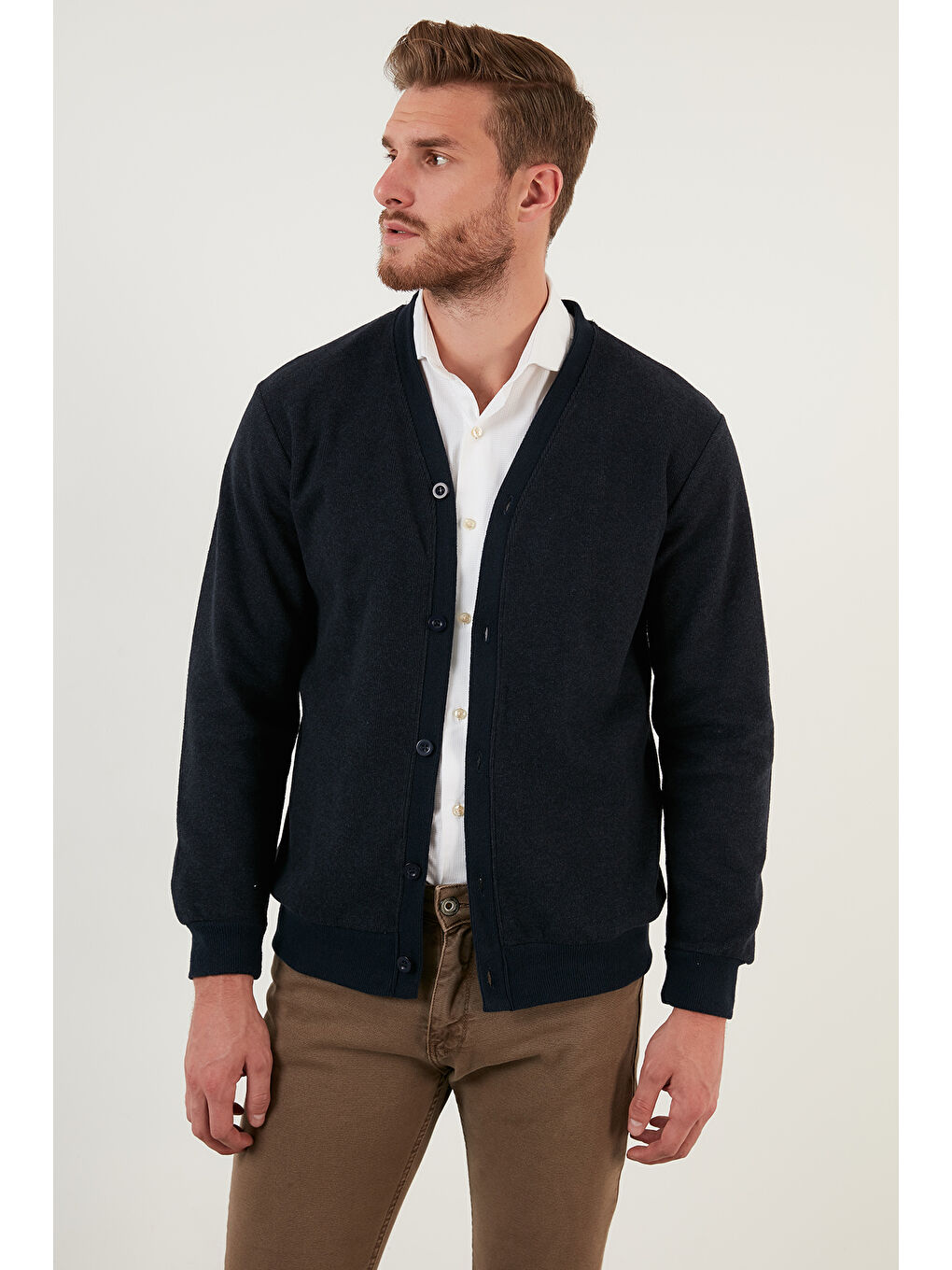 Lacivert Pamuklu Regular Fit Düğmeli V Yaka Hırka 4562053W4-3